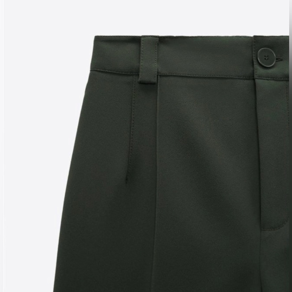 ZARA Francoise Olive Green High Rise Trouser Pants Size Large - Picture 4 of 9
